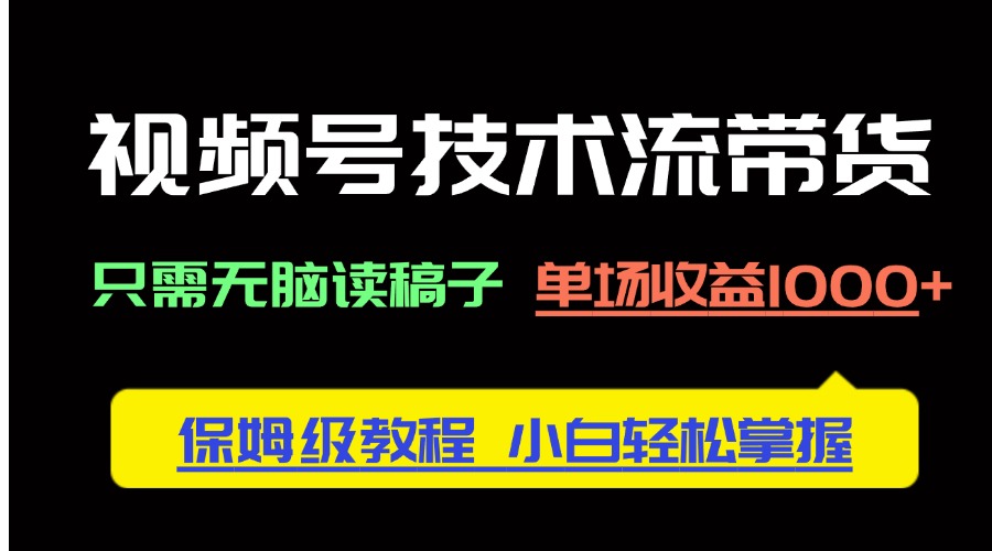 视频号技术流带货，只需无脑读稿子，单场收益1000+ 保姆级教程，小白轻…-800资源网