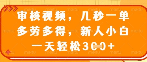 最新审核视频，几秒一单，多劳多得，新人小白一天轻松3张-800资源网