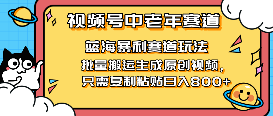 2025视频号中老年短视频蓝海暴利风口！复制粘贴搬运视频单日赚800+，无…-800资源网