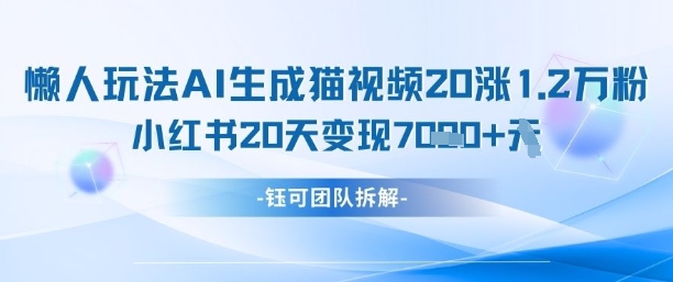 懒人玩法AI生成猫咪图片视频，20涨1.2W万粉，小红书商单20天变现7k-800资源网