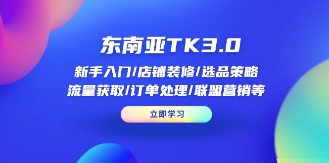 东南亚TK3.0：新手入门/店铺装修/选品策略/流量获取/订单处理/联盟营销等-800资源网