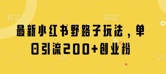 最新小红书野路子玩法，单日引流200+创业粉-800资源网