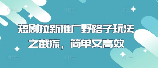 短剧拉新推广野路子玩法之截流，简单又高效-800资源网