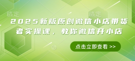 2025新版原创微信小店带货者实操课，教你微信开小店-800资源网