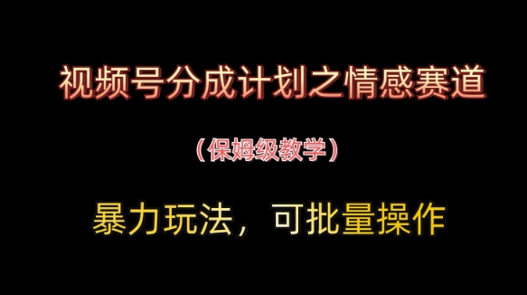 视频号分成计划之情感赛道暴力玩法，可批量操作，保姆级教学-800资源网