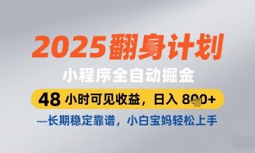 2025小程序全自动掘金，48 小时可见收益，日入8张，长期稳定靠谱，小白宝妈轻松上手-800资源网