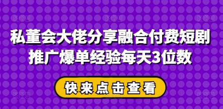 私董会大佬分享融合付费短剧推广爆单经验每天3位数-800资源网