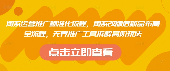 淘系运营推广标准化流程，​淘系改版后新品布局全流程，无界推广工具拆解高阶玩法-800资源网