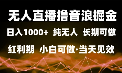 无人直播撸音浪掘金，日入1k+，纯无人红利期，小白可做，当天见效-800资源网