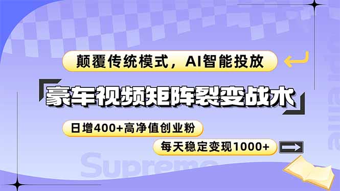 豪车视频矩阵裂变战术，颠覆传统模式，AI智能投放，日增400+高净值创业…-800资源网
