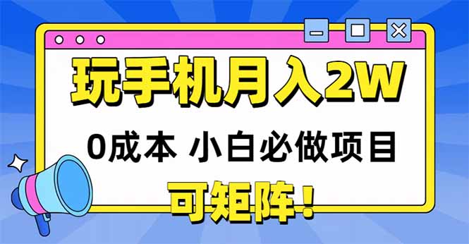 玩玩手机月入20000+，0成本小白必做项目，可矩阵-800资源网