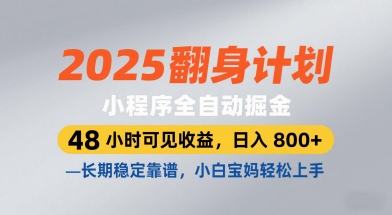 2025翻身计划，小程序全自动掘金，48小时可见收益，日入8张+，长期稳定靠谱，小白宝妈轻松上手-800资源网