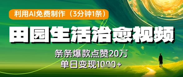 利用AI免费制作田园生活治愈视频，条条爆款点赞20W，单日变现几张-800资源网