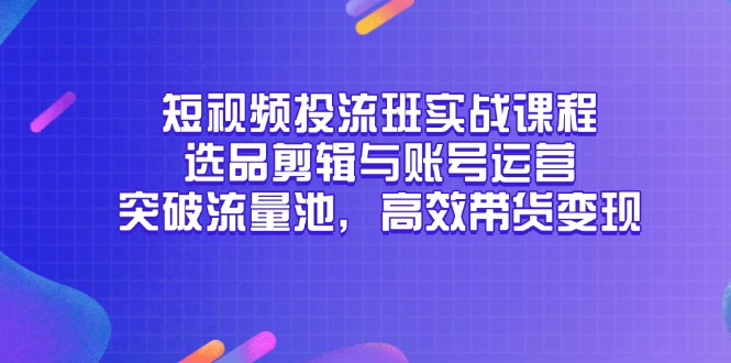 短视频投流班实战课程，选品剪辑与账号运营，突破流量池，高效带货变现-800资源网