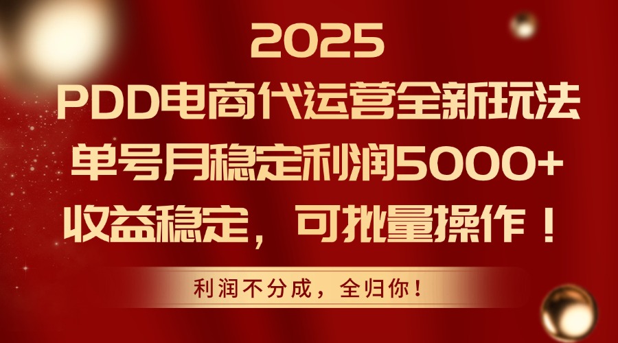 2025PDD电商代运营全新玩法，单号月稳定利润5000+，收益稳定，可批量操作-800资源网