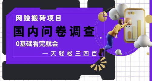 网创搬砖项目，国内问卷调查，0基础看完就会 一天轻松三四张，靠谱副业干就完了-800资源网