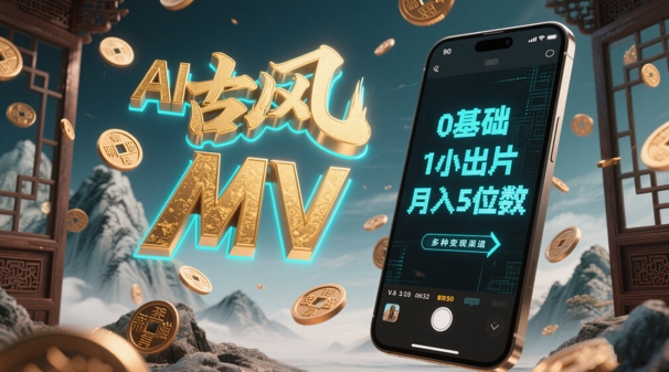 AI一键生成古风音乐MV，0剪辑基础1小时出片，多种变现渠道，一部手机月入5位数-800资源网