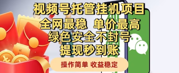 视频号托管挂G项目全网最稳，单价最高，绿色安全不封号提现秒到账，操作简单，收益稳定-800资源网