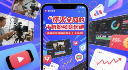 爆火全网的手机短视频变现课，0基础教你拍摄剪辑涨粉运营变现，用一部手机挣钱-800资源网