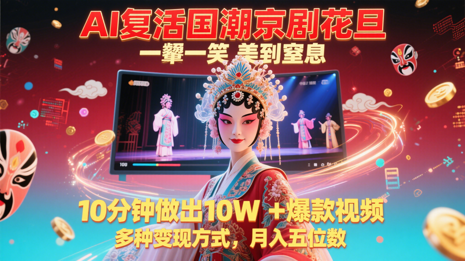 AI复活国潮京剧花旦，一颦一笑美到窒息，10分钟做出10W+爆款视频，多种变现方式-800资源网