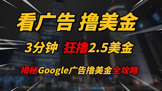 看广告，撸美金！！3分钟赚2.5美金！！日入200美金不是梦！揭秘Google…-800资源网