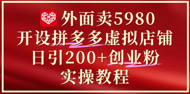 外面卖5980开设拼多多虚拟店铺：单日引流200+创业付费粉实战教程-800资源网