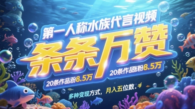 第一人称水族代言视频，条条万赞，20条作品涨粉7.8W，多种变现方式月入五位数-800资源网