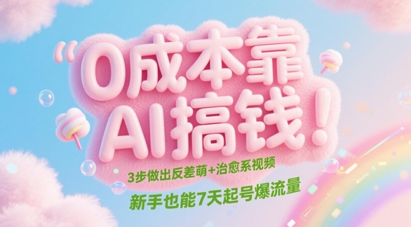 0成本靠AI搞钱！3步做出反差萌+治愈系视频，新手也能7天起号爆流量-800资源网