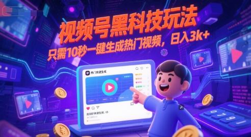 视频号黑科技玩法，只需10秒一键生成热门视频，日入3k+-800资源网