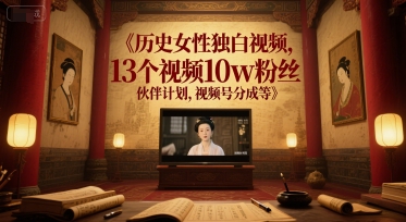 历史女性独白视频，13个视频10w粉丝，伙伴计划，视频号分成等-800资源网
