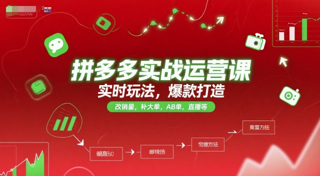 拼多多实战运营课，实时玩法，爆款打造，改销量，补大单，AB单，直播等（更新2025月）-800资源网