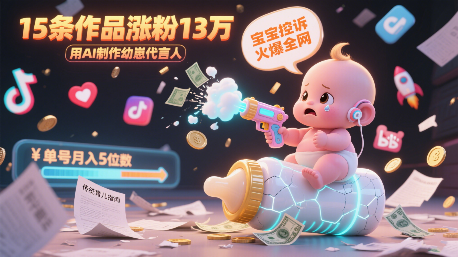 用AI制作幼崽代言人，宝宝的控诉火爆全网，15条作品涨粉13万，单号月入5位数实操教程-800资源网
