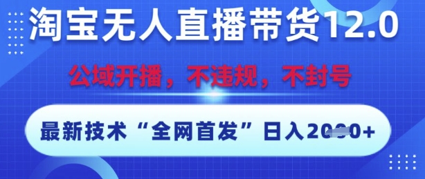 淘宝无人直播带货12.0，最新技术，不封号，不违规，操作简单，开播爆单，日入多张-800资源网