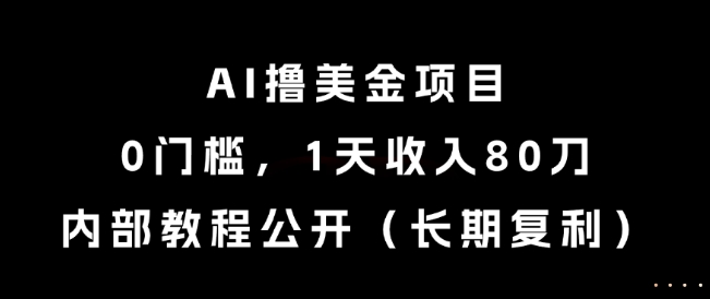 AI撸美金项目，0门槛，1天收入80刀，内部教程公开（长期复利）-800资源网