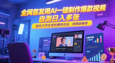 全网首发用AI一键制作爆款视频，自测日入多张，适合大学生宝妈兼职创业，保姆级教程-800资源网