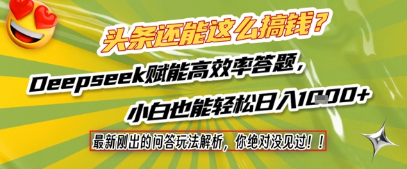 头条还能这么搞钱？最新刚出的问答玩法解析，你绝对没见过！Deepseek赋能高效率答题，小白也能轻松日入1k+-800资源网