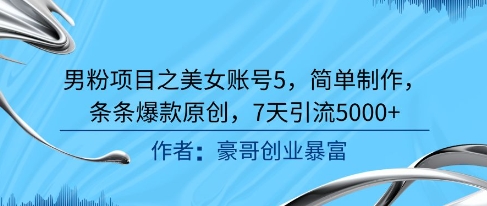 男粉项目之美女账号5，简单制作，条条爆款原创，7天引流5000+-800资源网