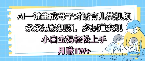 AI一键生成母子对话育儿类视频，条条爆款视频，多渠道变现，小白宝妈轻松上手，月入1W+-800资源网