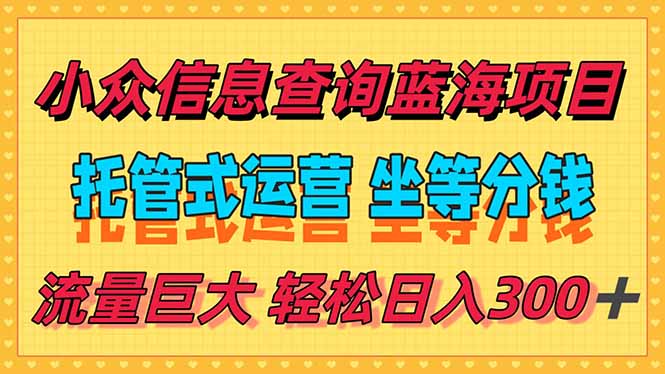 稳定日入300＋，小众信息查询蓝海项目，全程懒人式托管，解放你的时间-800资源网