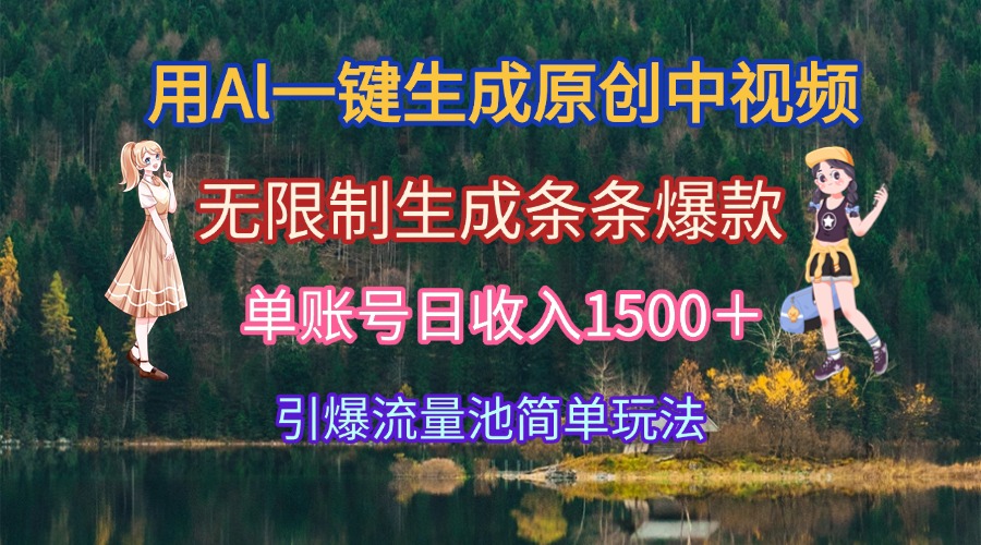 用Al一键生成原创中视频，无限制生成条条爆款，单账号日收入1500＋引爆…-800资源网