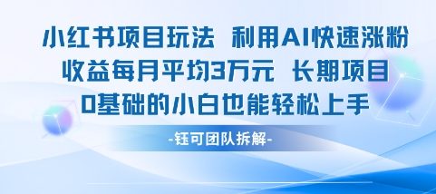 适合小白操作的小红书新项目，利用AI快速涨粉，收益每月平均1W+-800资源网