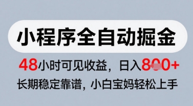 微信小程序全自动掘金，快速见收益，长期稳定靠谱，零基础友好，日入8张-800资源网