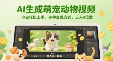 AI生成萌宠动物视频，小白轻松上手，多种变现方式，日入4位数-800资源网