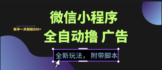 微信小程序全自动撸广告项目，彻底解决没流量的问题，新手一天8张+-800资源网