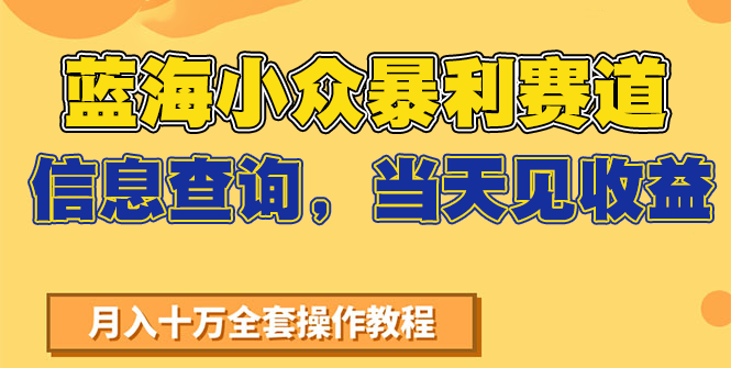 蓝海小众暴利赛道，信息查询，当天见收益，不讲玄学，7天搞了2万+-800资源网