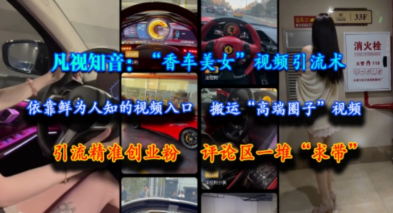 凡视知音：“香车美女”视频引流术，依靠鲜为人知的视频入口，搬运“高端圈子”视频，引流精准创业粉，评论区一堆“求带”-800资源网