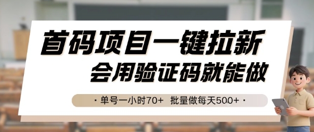 首码项目一键拉新，会用验证码就能做 单号一小时70+，批量做每天5张-800资源网