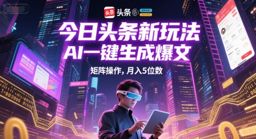 今日头条新玩法，AI一键生成爆文，矩阵操作，月入5位数-800资源网