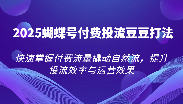 2025蝴蝶号付费投流豆豆打法，快速掌握付费流量撬动自然流，提升投流效率与运营效果-800资源网