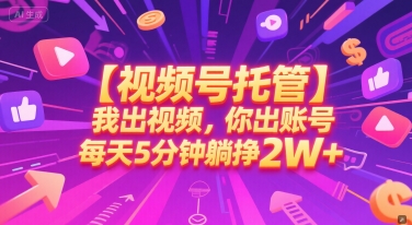 【视频号托管 】我出视频，你出账号，每天5分钟发布，最高躺挣2W+-800资源网